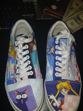 Vans Womens Sailor Moon Multicolor Canvas Sneakers - White, Blue, Purple, Pink E